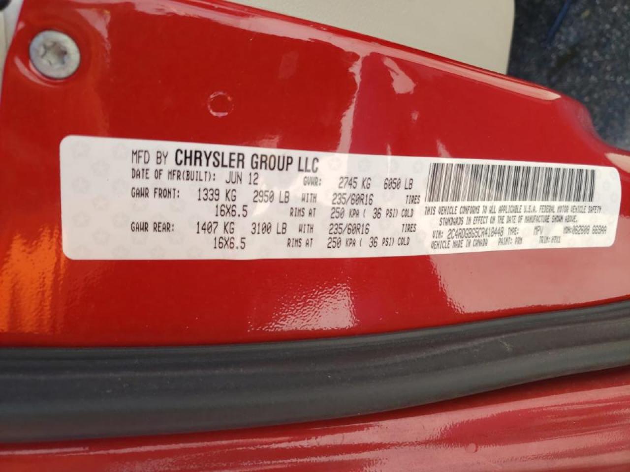 Photo 10 from auction – 2012 DODGE GRAND CARA with VIN 2C4RDGBG5CR418448