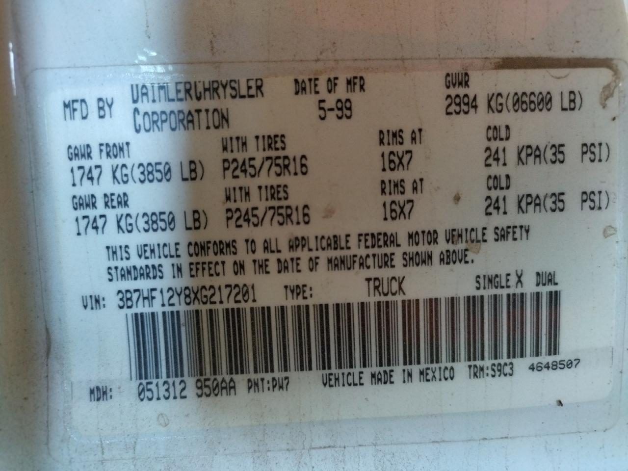 Photo 10 from auction – 1999 DODGE RAM 1500 with VIN 3B7HF12Y8XG217201