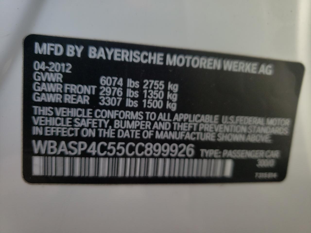 Photo 10 from auction – 2012 BMW 550 XIGT with VIN WBASP4C55CC899926