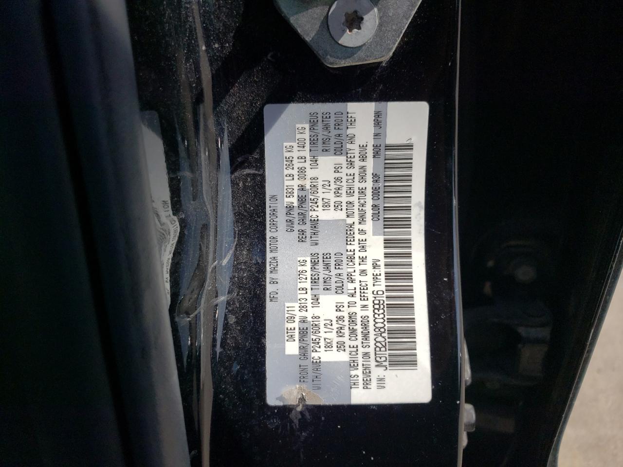 Photo 10 from auction – 2012 MAZDA CX-9 with VIN JM3TB2CA8C0339916