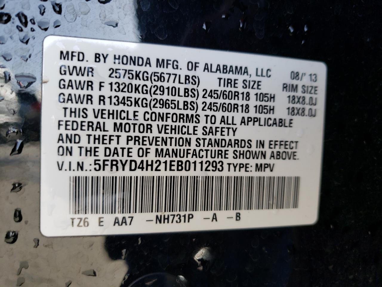 Photo 10 from auction – 2014 ACURA MDX with VIN 5FRYD4H21EB011293