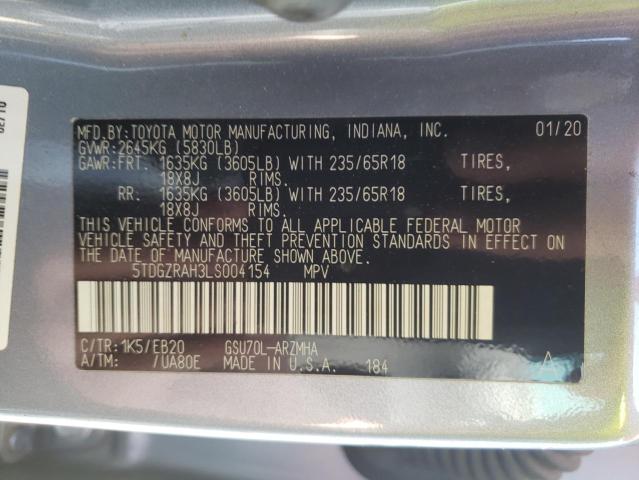 Photo 10 from auction – 2020 TOYOTA HIGHLANDER with VIN 5TDGZRAH3LS004154