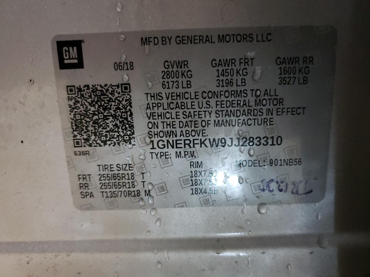 Photo 10 from auction – 2018 CHEVROLET TRAVERSE L with VIN 1GNERFKW9JJ283310