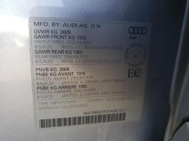 Photo 10 from auction – 2015 AUDI Q5 TECHNIK with VIN WA1MMCFP2FA081527