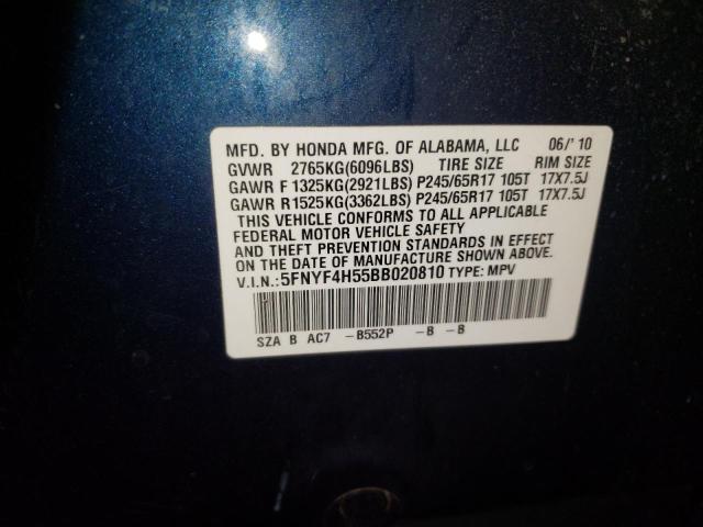 Photo 10 from auction – 2011 HONDA PILOT EXL with VIN 5FNYF4H55BB020810