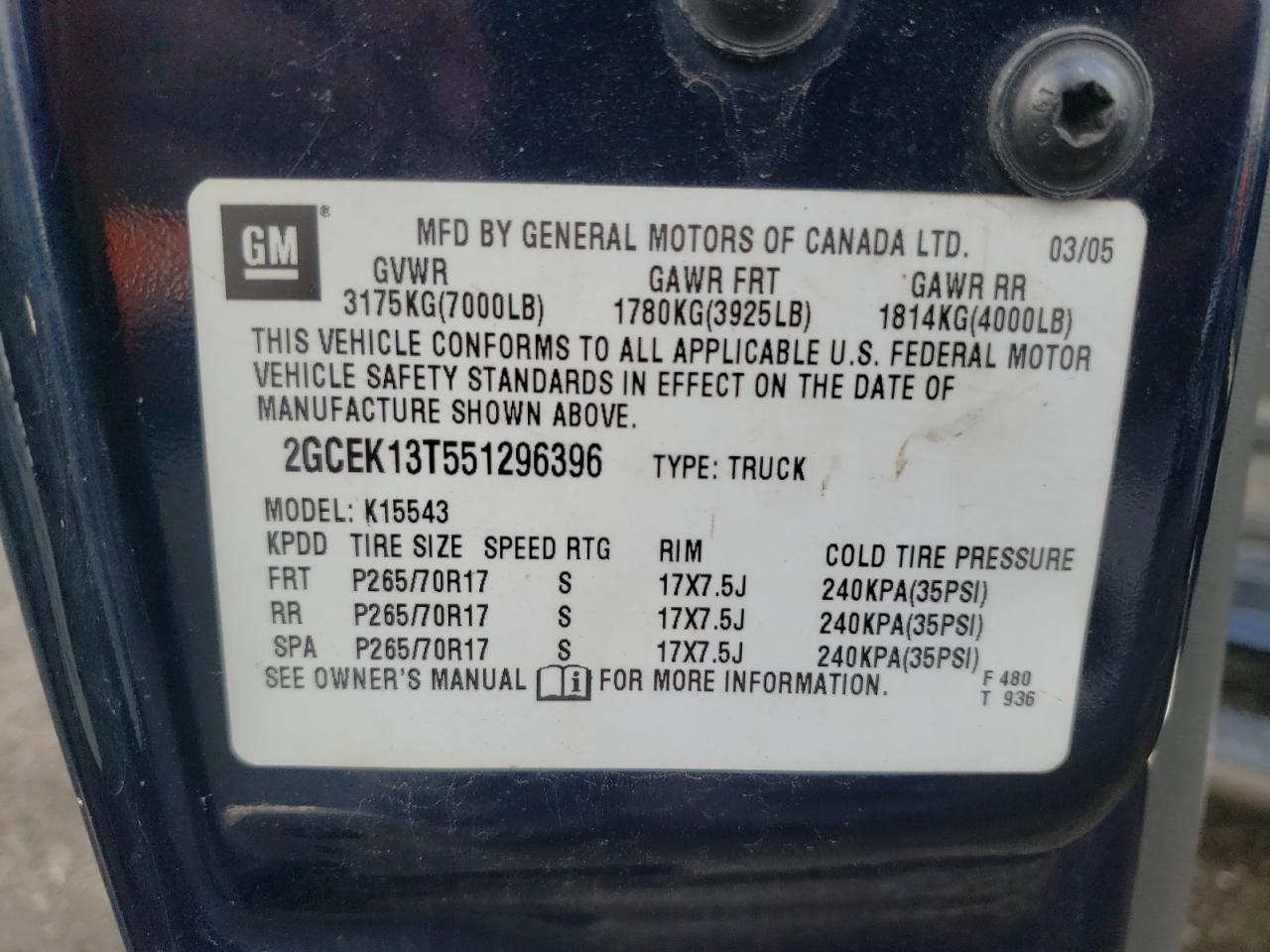 Photo 10 from auction – 2005 CHEVROLET SILVERADO with VIN 2GCEK13T551296396