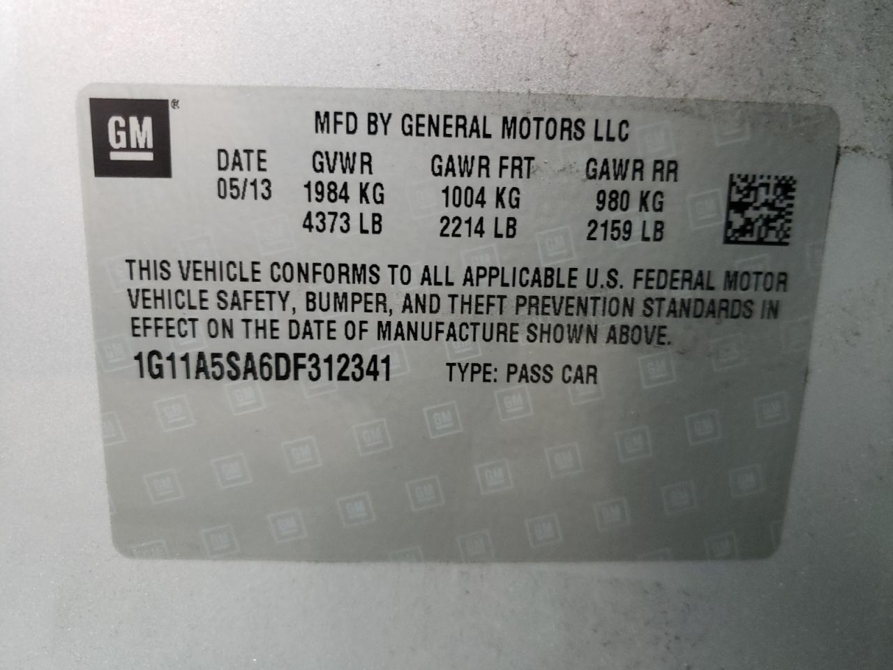 Photo 10 from auction – 2013 CHEVROLET MALIBU LS with VIN 1G11A5SA6DF312341