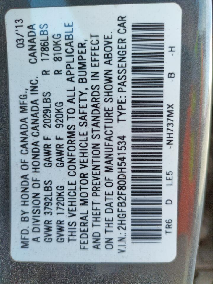 Photo 10 from auction – 2013 HONDA CIVIC EX with VIN 2HGFB2F80DH541534
