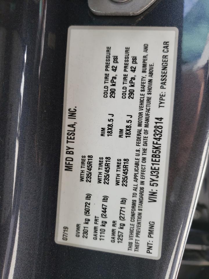 Photo 10 from auction – 2019 TESLA MODEL 3 with VIN 5YJ3E1EB5KF432814