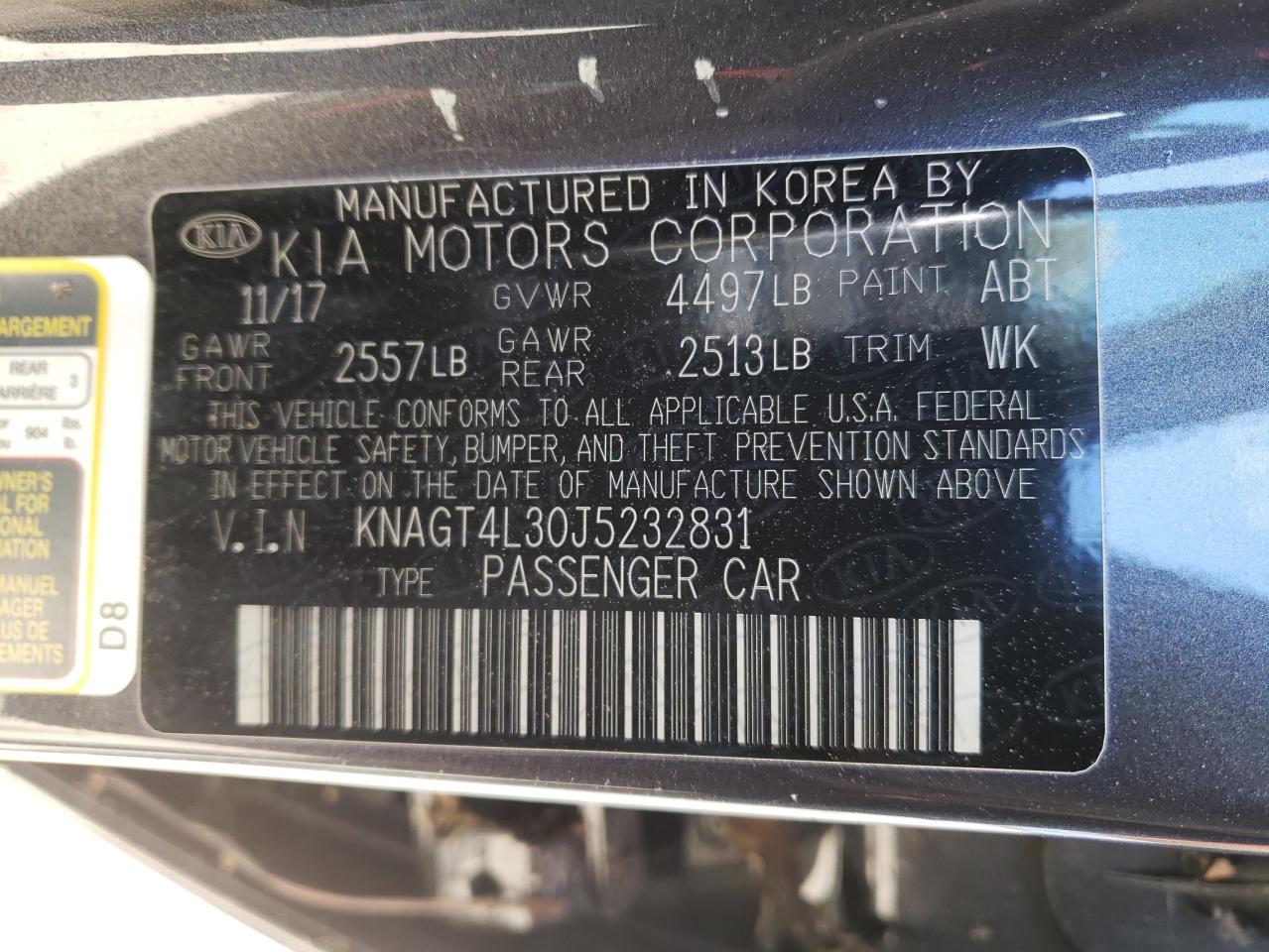 Photo 10 from auction – 2018 KIA OPTIMA LX with VIN KNAGT4L30J5232831