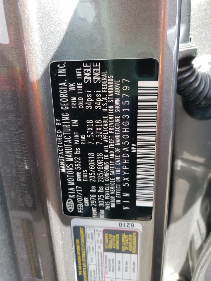 Photo 20 from auction – 2017 KIA SORENTO EX with VIN 5XYPHDA50HG315797