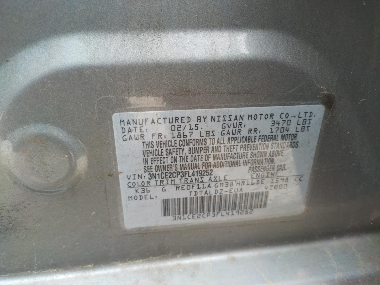 Photo 10 from auction – 2015 NISSAN VERSA NOTE with VIN 3N1CE2CP3FL419252