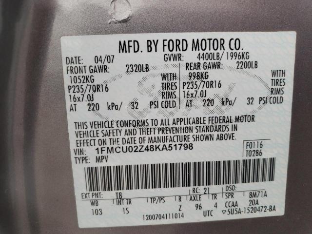 Photo 10 from auction – 2008 FORD ESCAPE with VIN 1FMCU02Z48KA51798