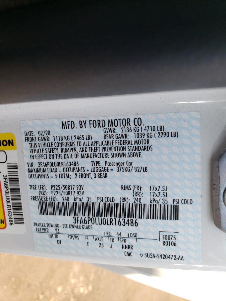 Photo 10 from auction – 2020 FORD FUSION SE with VIN 3FA6P0LU0LR163486