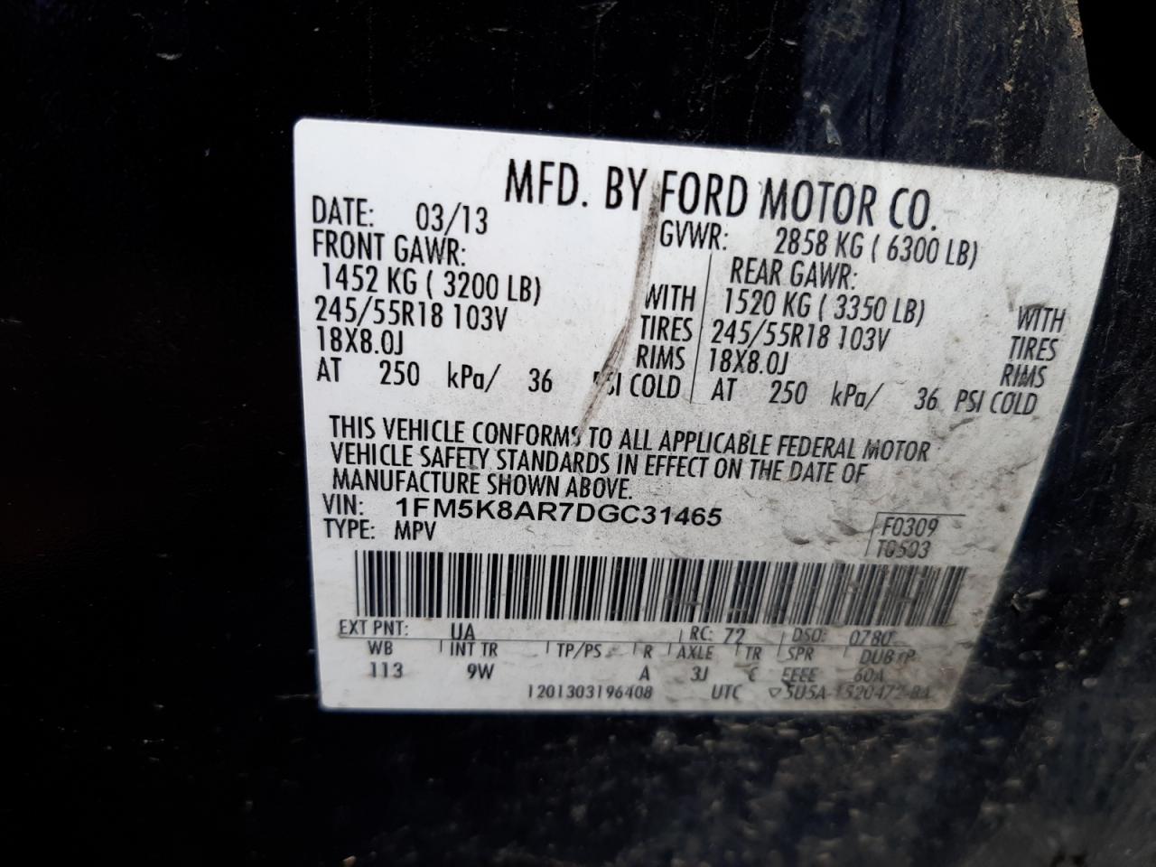 Photo 10 from auction – 2013 FORD EXPLORER P with VIN 1FM5K8AR7DGC31465