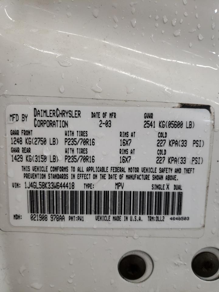 Photo 10 from auction – 2003 JEEP LIBERTY LI with VIN 1J4GL58K33W644418
