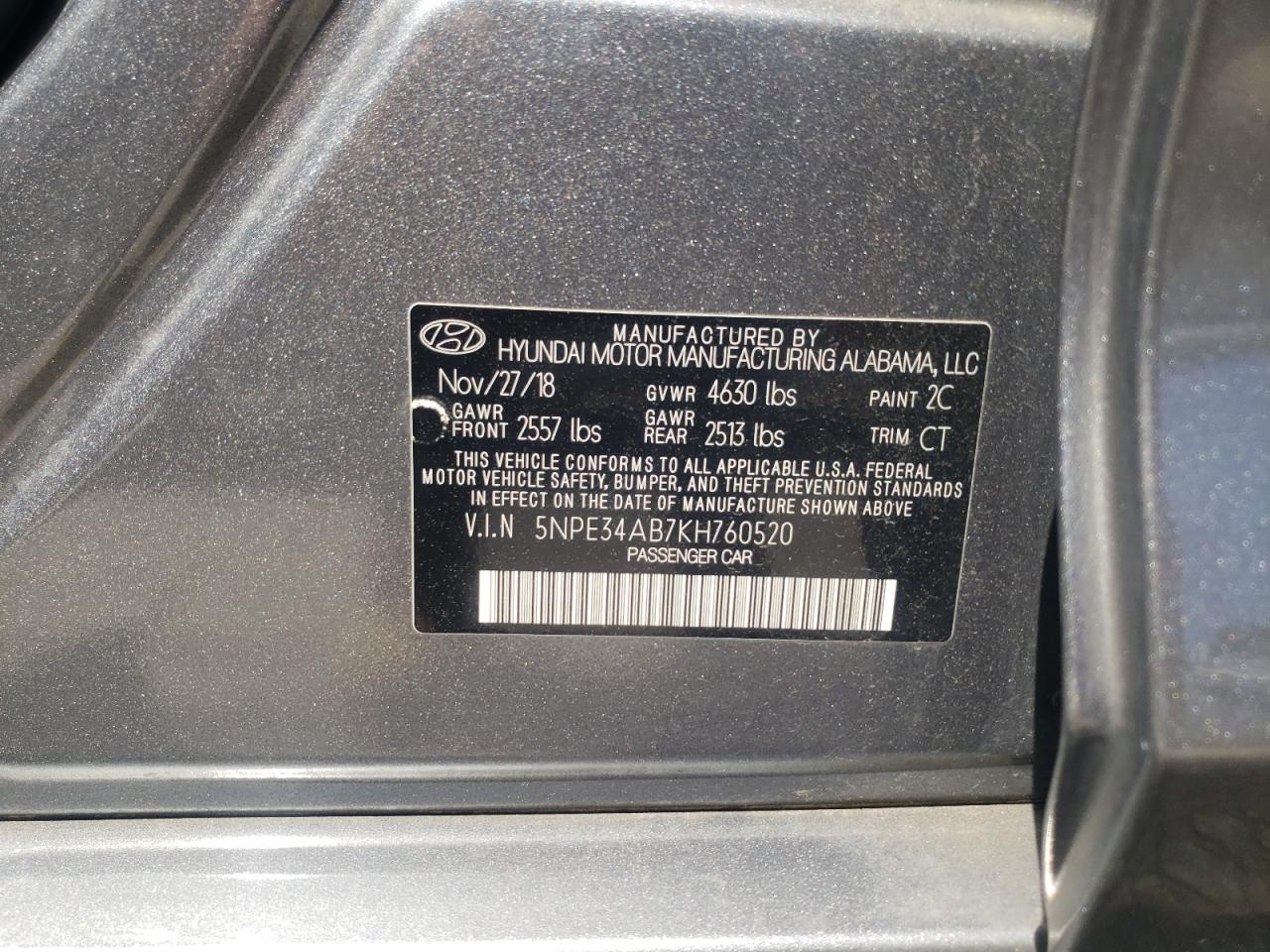 Photo 10 from auction – 2019 HYUNDAI SONATA LIM with VIN 5NPE34AB7KH760520