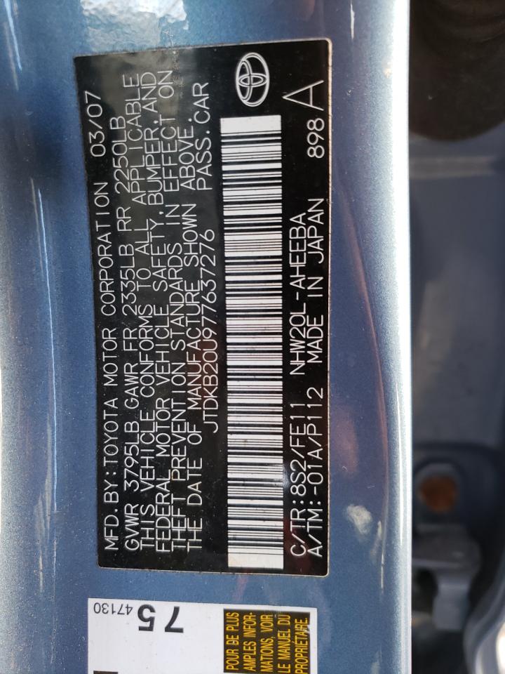 Photo 10 from auction – 2007 TOYOTA PRIUS with VIN JTDKB20U977637276