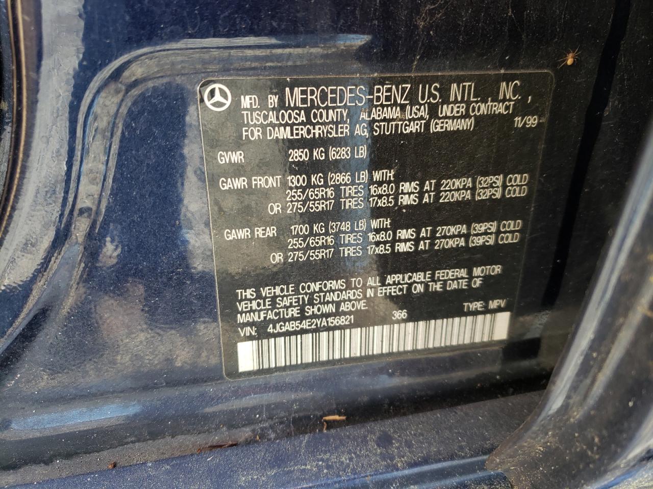 Photo 10 from auction – 2000 MERCEDES-BENZ ML 320 with VIN 4JGAB54E2YA156821