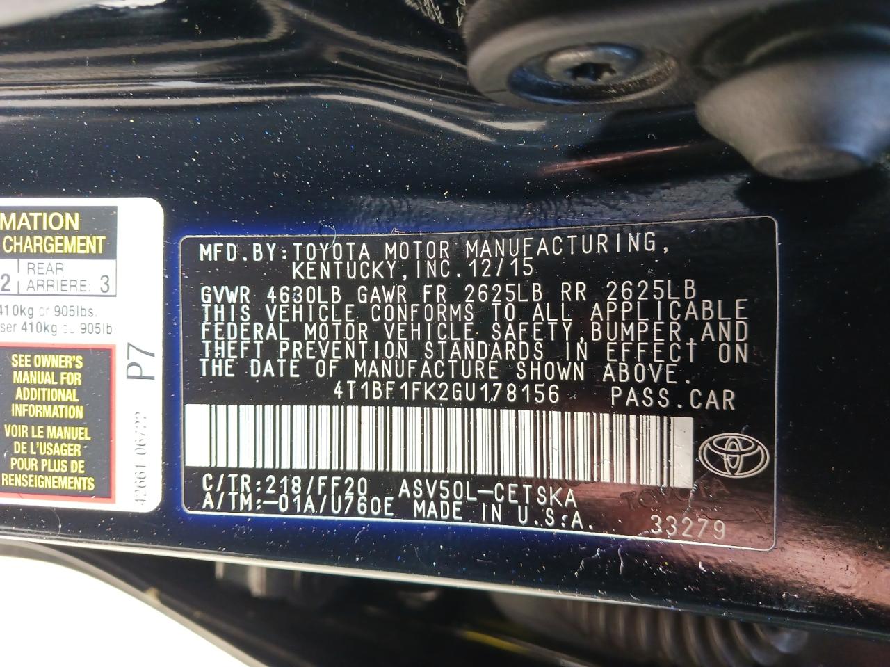 Photo 10 from auction – 2016 TOYOTA CAMRY LE with VIN 4T1BF1FK2GU178156