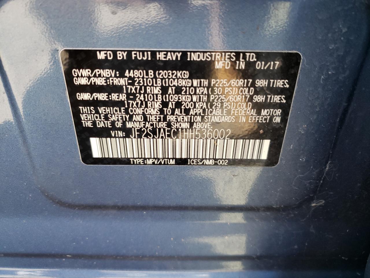 Photo 10 from auction – 2017 SUBARU FORESTER 2 with VIN JF2SJAEC1HH536002
