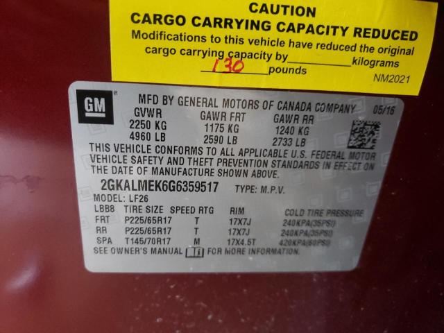 Photo 10 from auction – 2016 GMC TERRAIN SL with VIN 2GKALMEK6G6359517