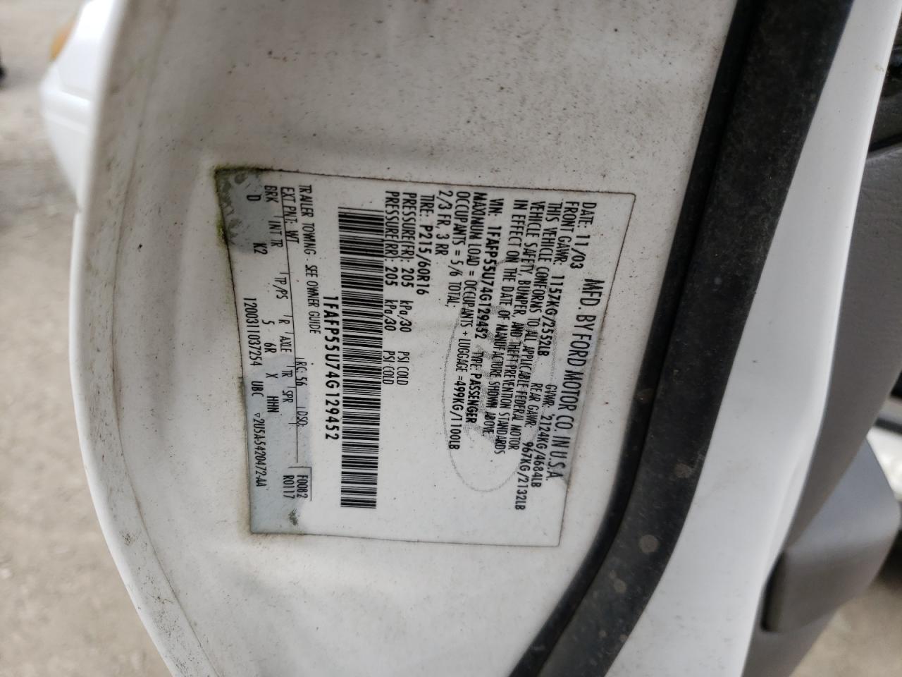 Zdjęcie 10 z aukcji – 2004 FORD TAURUS SES z VIN 1FAFP55U74G129452