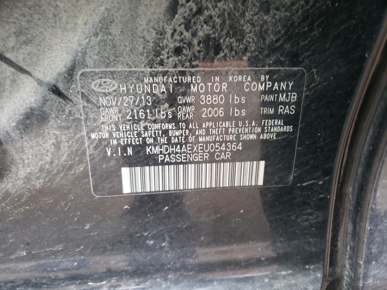 Photo 10 from auction – 2014 HYUNDAI ELANTRA SE with VIN KMHDH4AEXEU054364