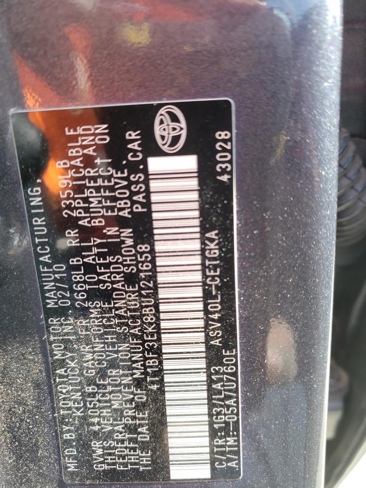 Photo 10 from auction – 2011 TOYOTA CAMRY BASE with VIN 4T1BF3EK8BU121658