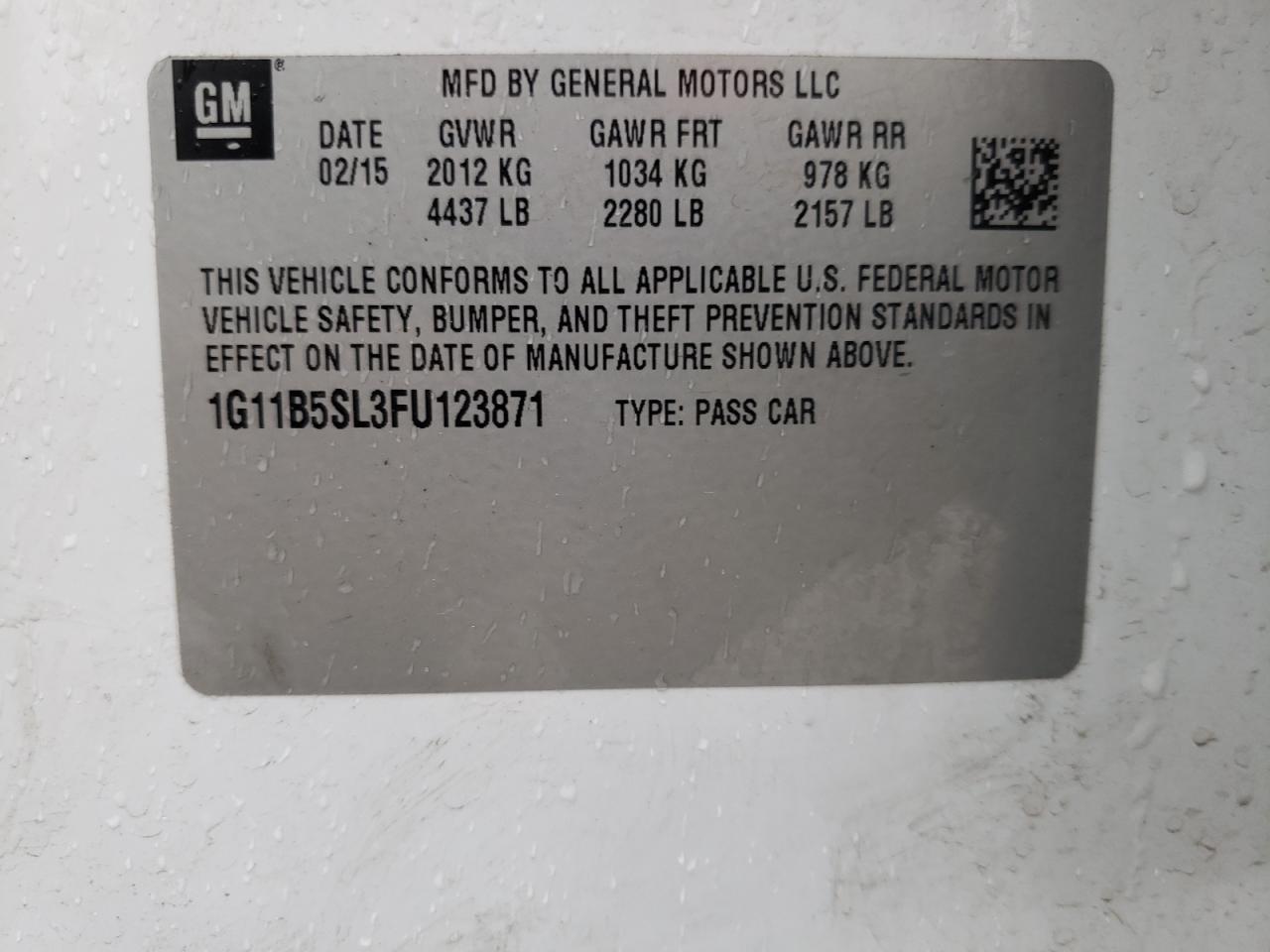 Photo 10 from auction – 2015 CHEVROLET MALIBU LS with VIN 1G11B5SL3FU123871