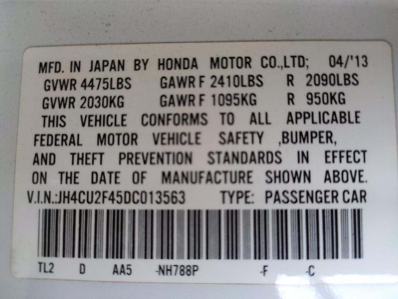 Photo 10 from auction – 2013 ACURA TSX with VIN JH4CU2F45DC013563