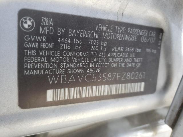 Photo 10 from auction – 2007 BMW 328 I SULE with VIN WBAVC53587FZ80261