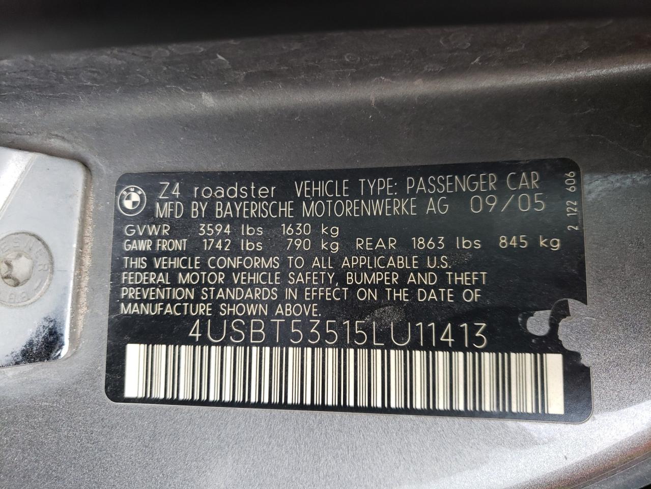 Photo 10 from auction – 2005 BMW Z4 3.0 with VIN 4USBT53515LU11413