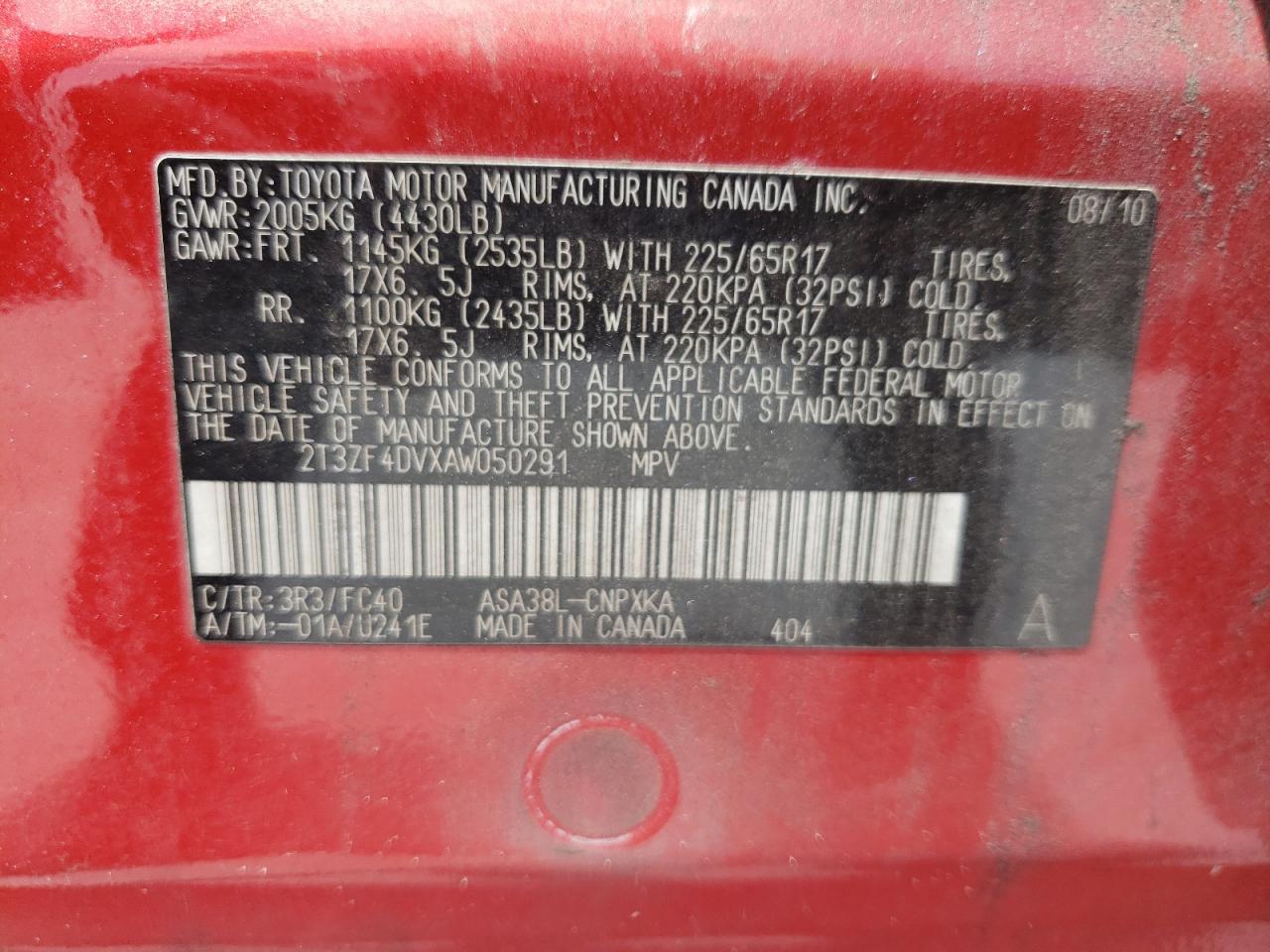 Photo 10 from auction – 2010 TOYOTA RAV4 with VIN 2T3ZF4DVXAW050291