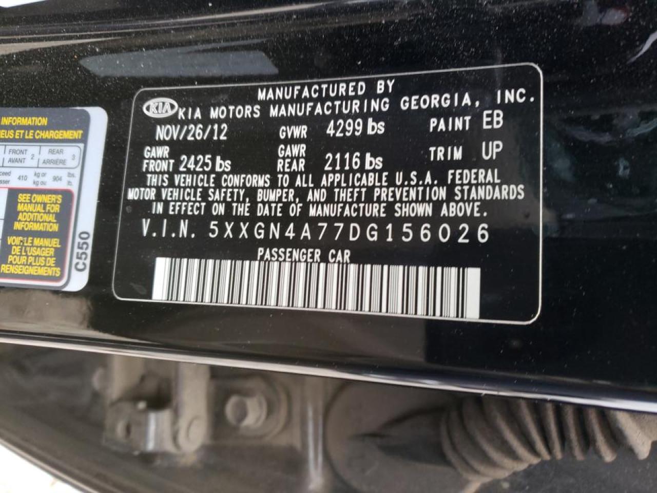 Photo 10 from auction – 2013 KIA OPTIMA EX with VIN 5XXGN4A77DG156026
