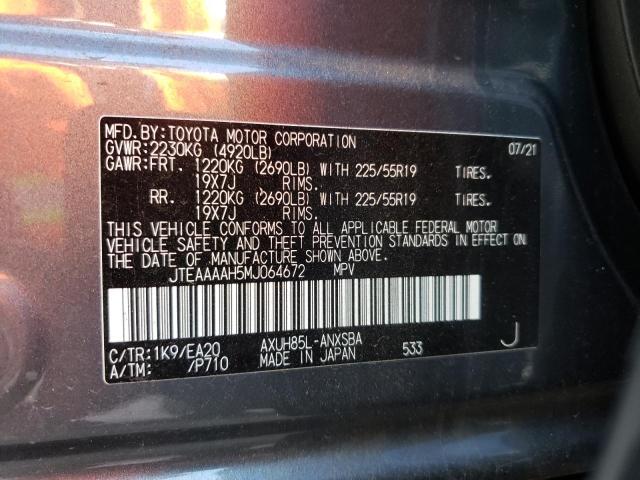 Photo 10 from auction – 2021 TOYOTA VENZA with VIN JTEAAAAH5MJ064672