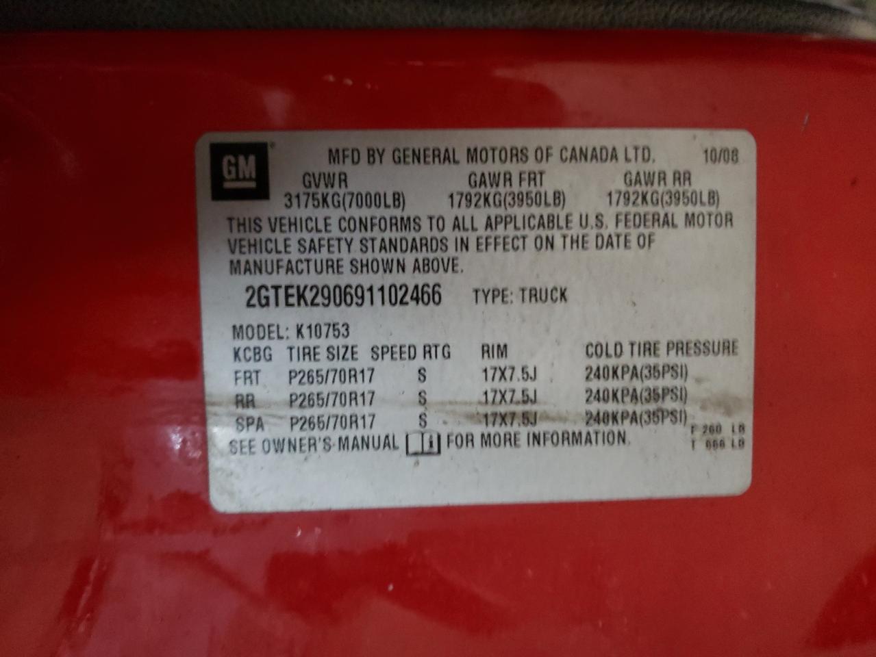 Photo 10 from auction – 2009 GMC SIERRA K15 with VIN 2GTEK290691102466