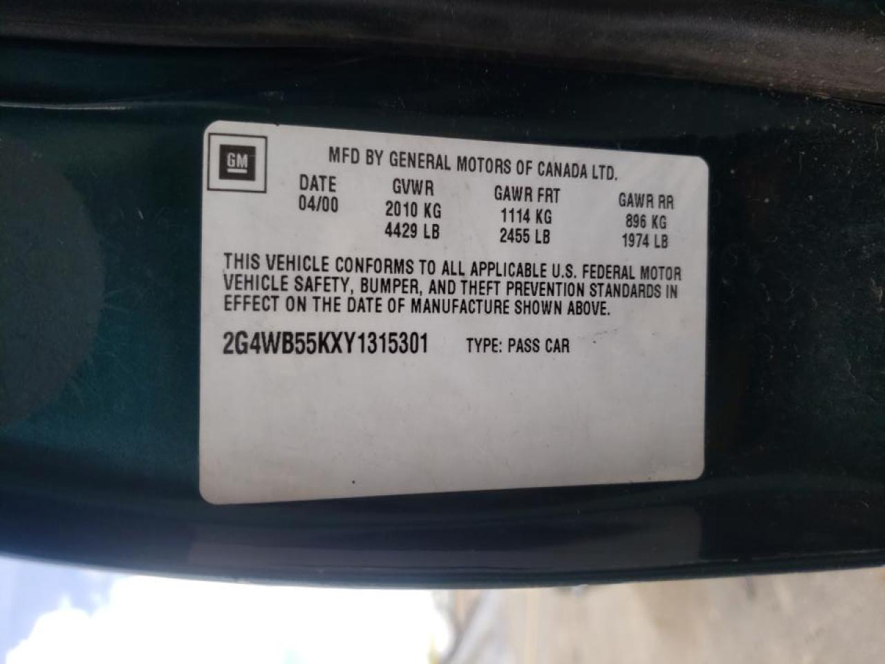 Photo 10 from auction – 2000 BUICK REGAL LS with VIN 2G4WB55KXY1315301