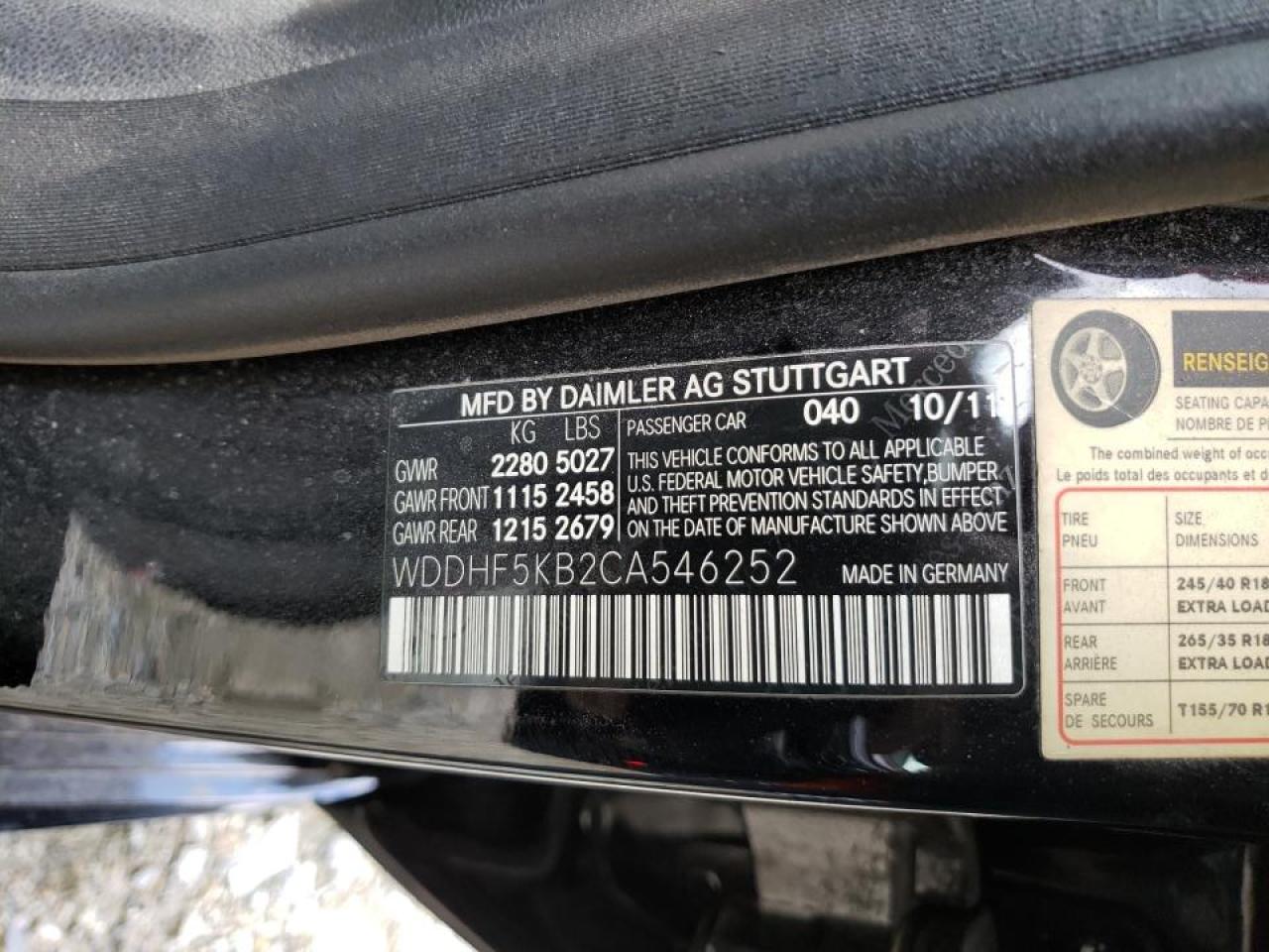 Photo 10 from auction – 2012 MERCEDES-BENZ E 350 with VIN WDDHF5KB2CA546252