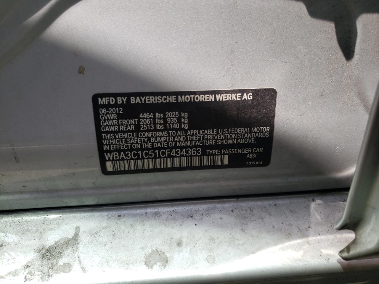 Photo 10 from auction – 2012 BMW 328 I SULE with VIN WBA3C1C51CF434363