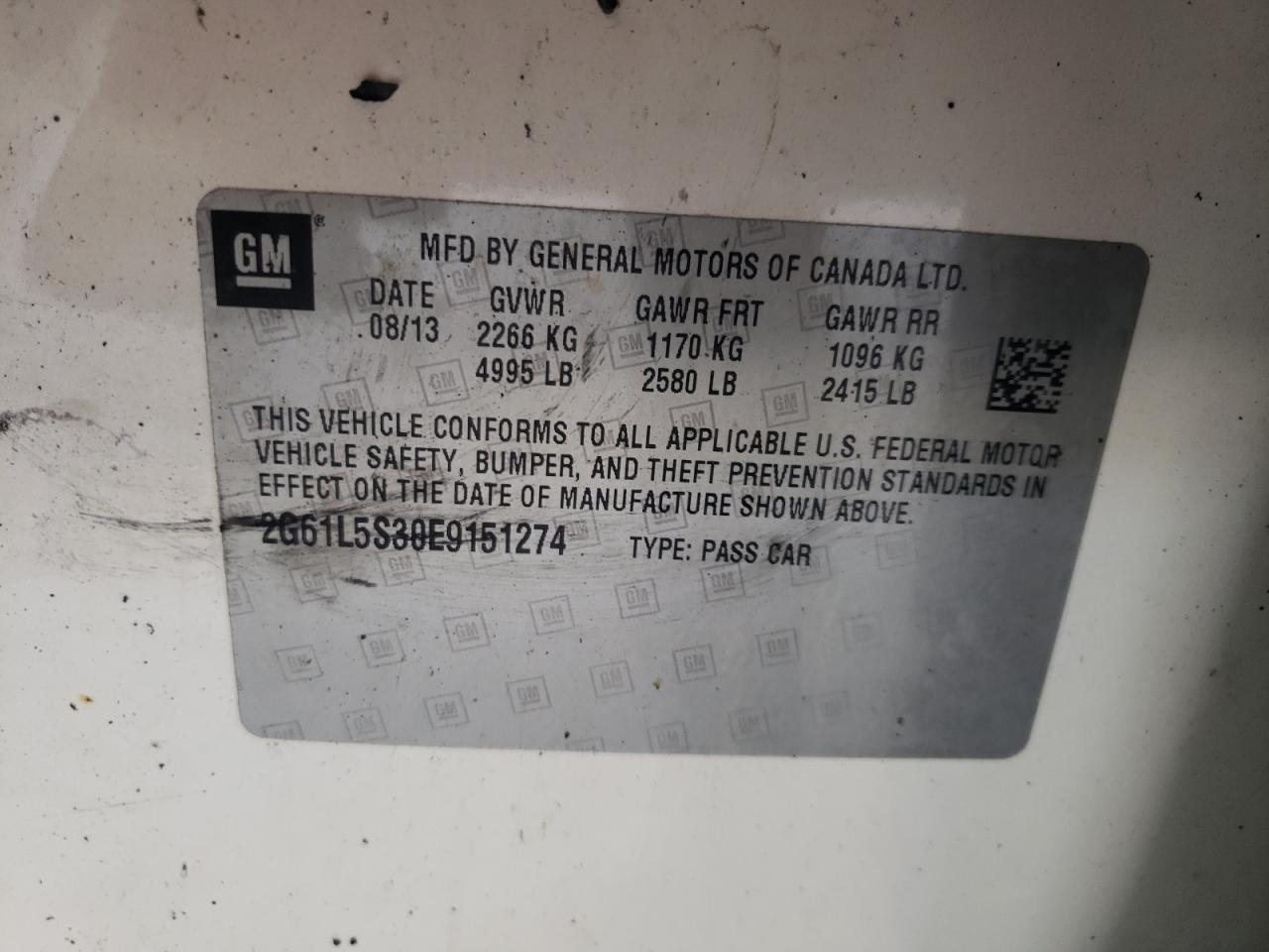 Photo 10 from auction – 2014 CADILLAC XTS with VIN 2G61L5S30E9151274
