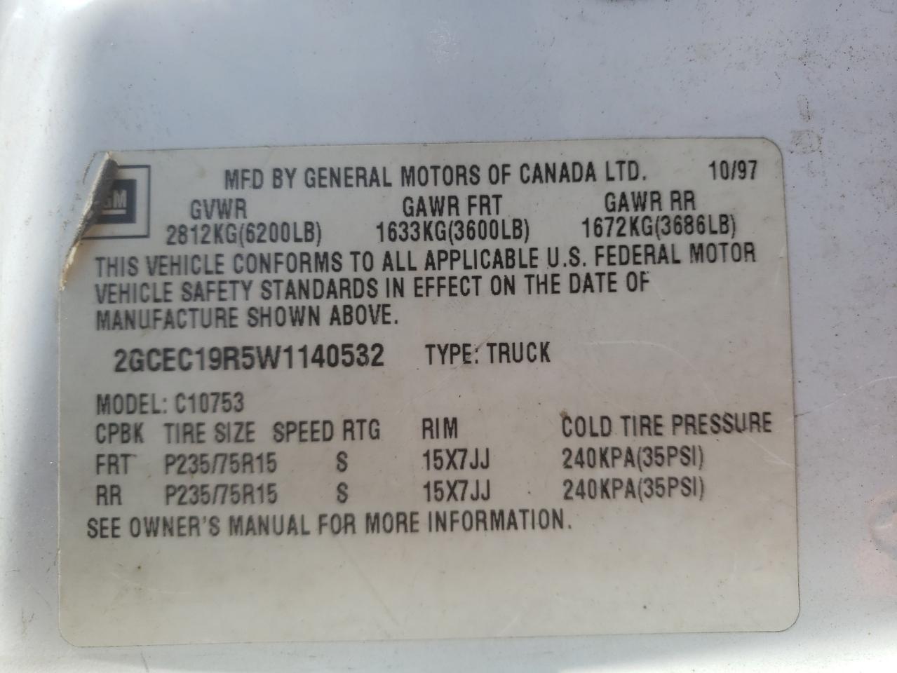 Photo 10 from auction – 1998 CHEVROLET GMT-400 C1 with VIN 2GCEC19R5W1140532