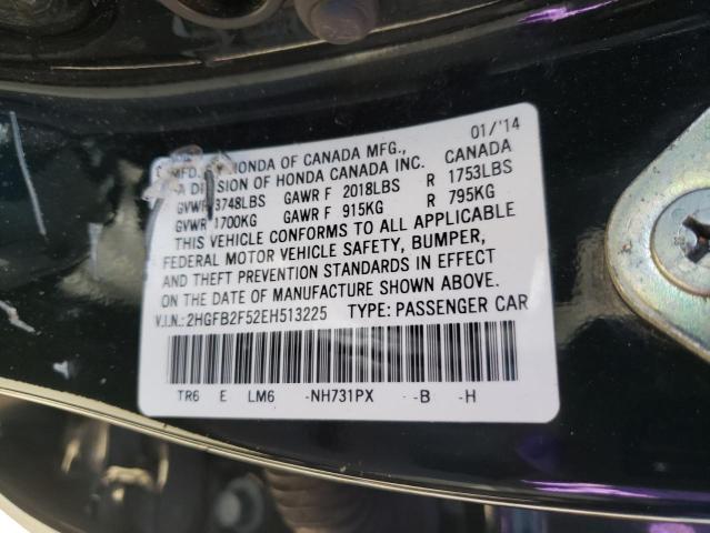 Photo 10 from auction – 2014 HONDA CIVIC LX with VIN 2HGFB2F52EH513225