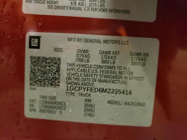 Photo 10 from auction – 2021 CHEVROLET SILVERADO with VIN 1GCPYFED6MZ235414