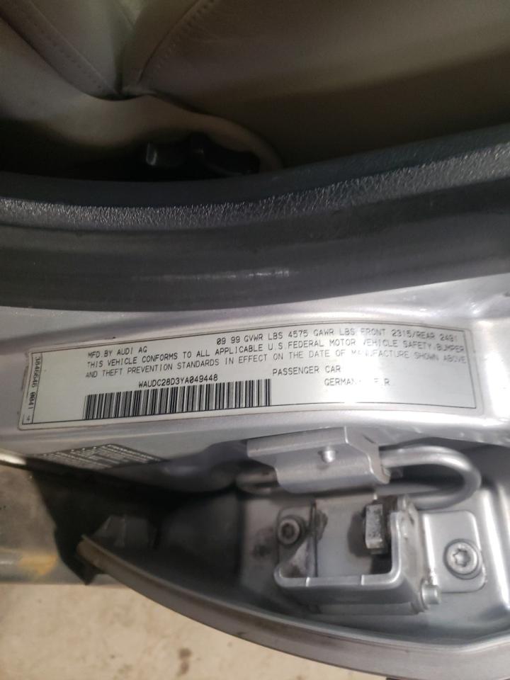 Photo 10 from auction – 2000 AUDI A4 1.8T QU with VIN WAUDC28D3YA049448