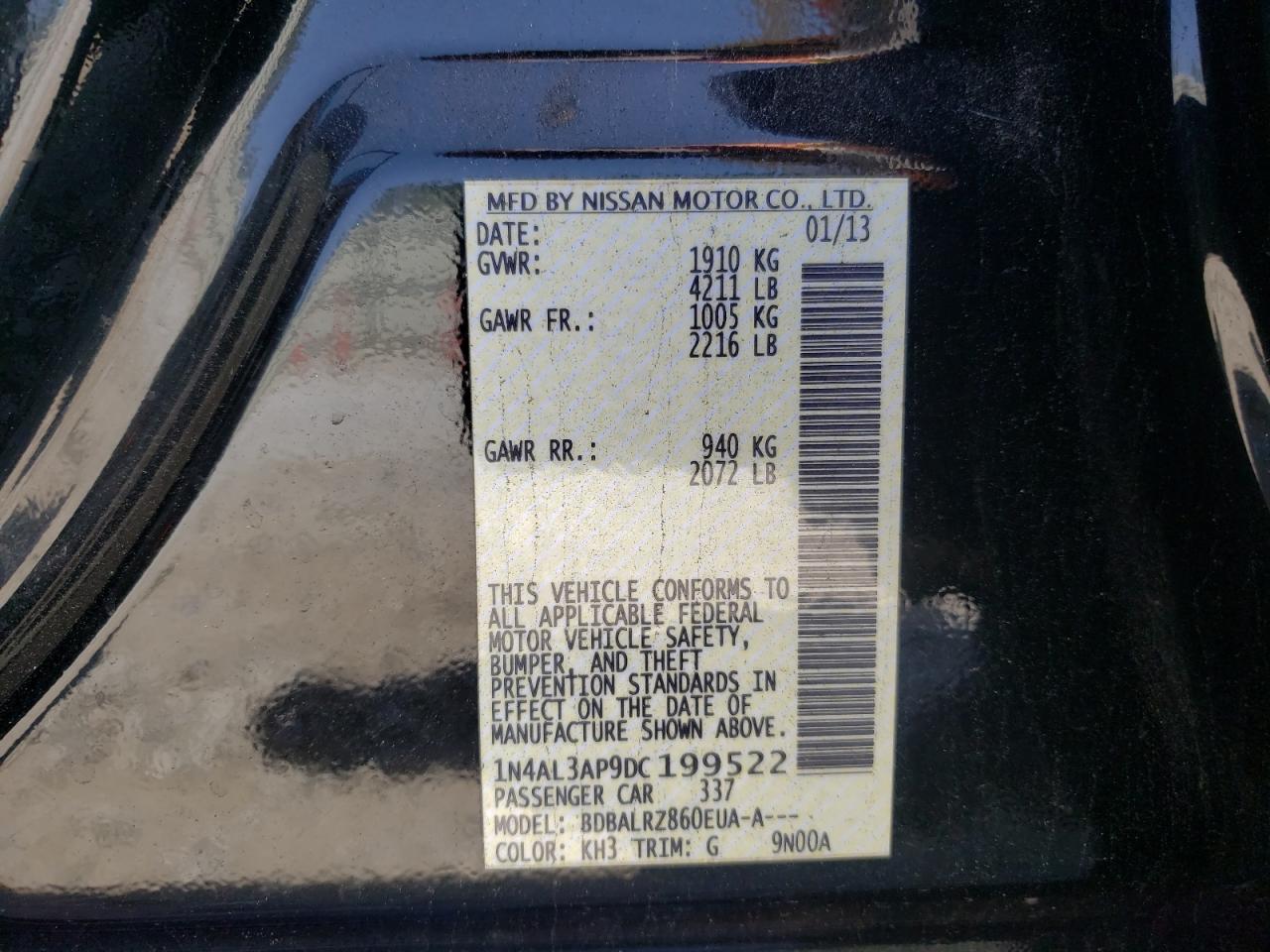 Photo 10 from auction – 2013 NISSAN ALTIMA 2.5 with VIN 1N4AL3AP9DC199522