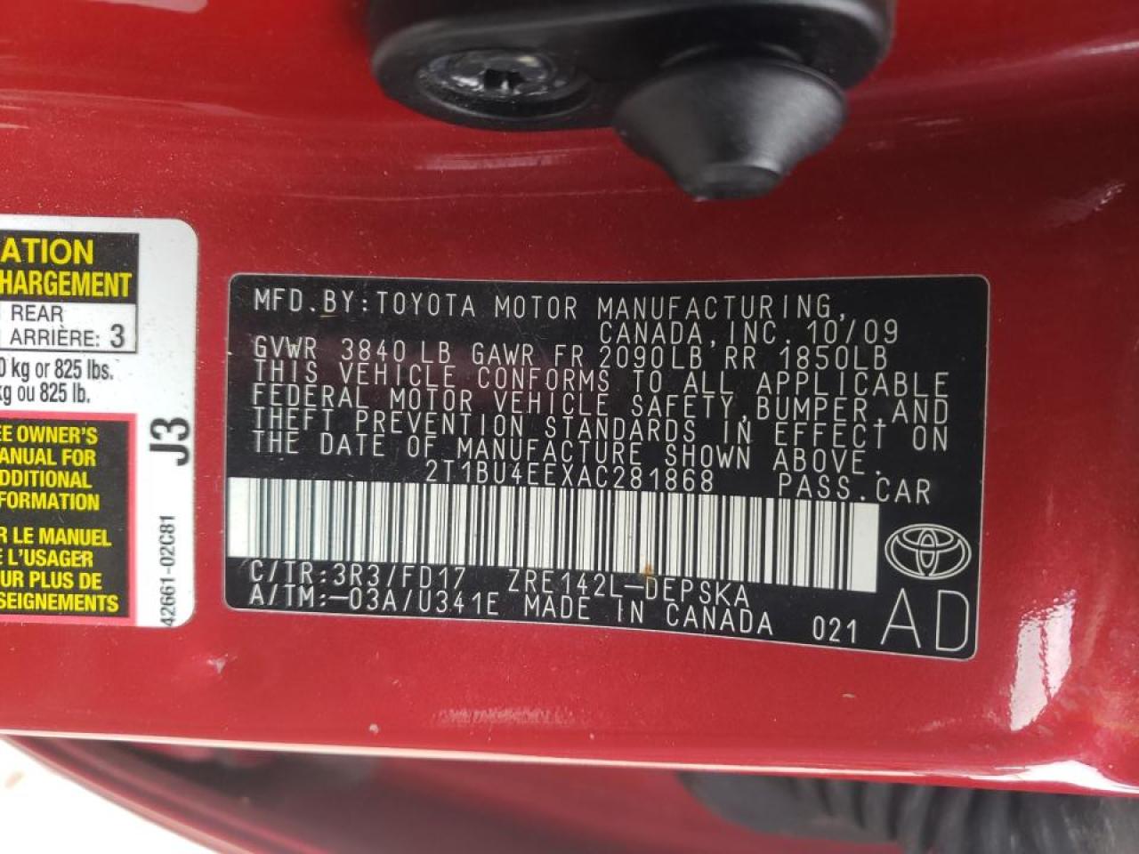 Photo 10 from auction – 2010 TOYOTA COROLLA with VIN 2T1BU4EEXAC281868
