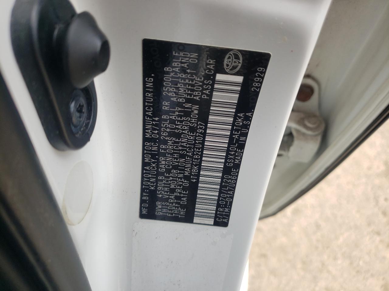 Photo 10 from auction – 2014 TOYOTA AVALON BAS with VIN 4T1BK1EB2EU107937