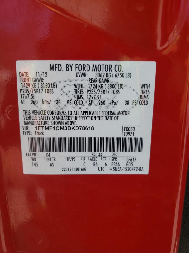 Photo 10 from auction – 2013 FORD F150 with VIN 1FTMF1CM3DKD78618