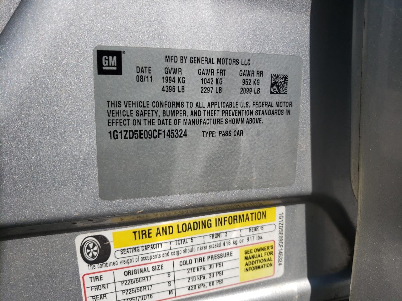 Photo 10 from auction – 2012 CHEVROLET MALIBU 2LT with VIN 1G1ZD5E09CF145324
